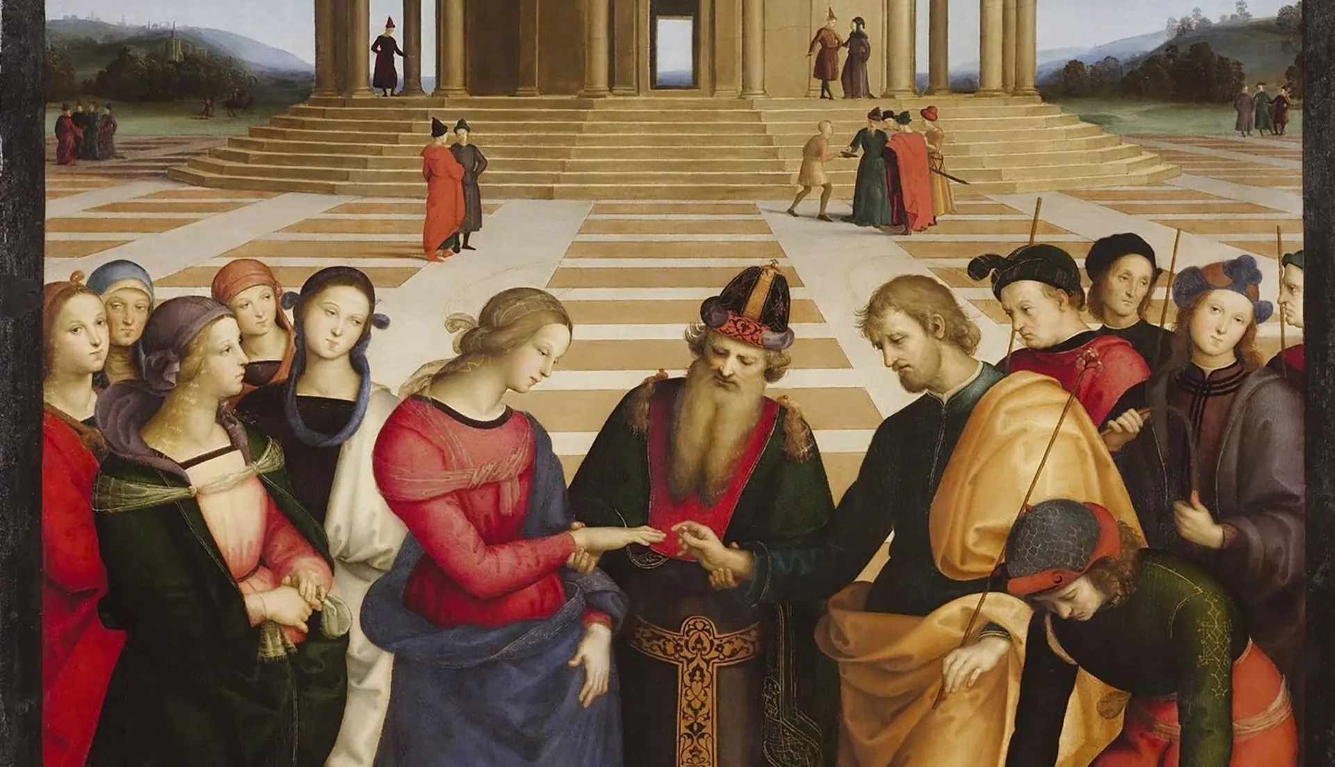 Nell'immagine, un dettaglio dello Sposalizio della Vergine di Raffaello.